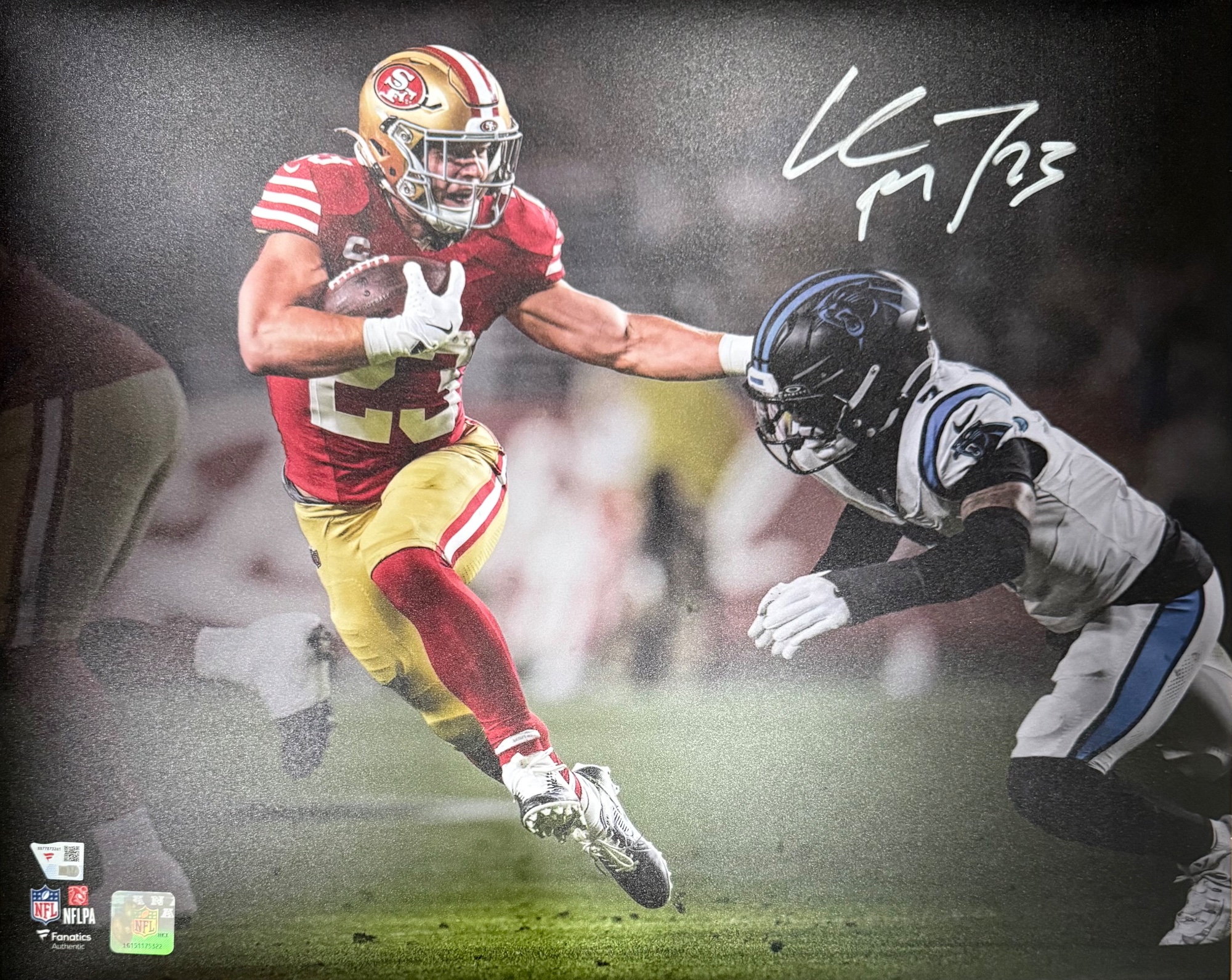 Christian McCaffrey Autographed San Francisco 49ers 16x20 Spotlight Photo Fanatics Coa